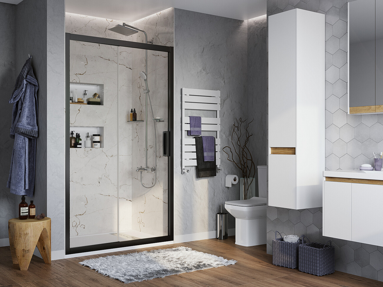 Душевая дверь в нишу раздвижная 110 см черная Stworki "Стокгольм" 3GW059TTKK000 - изображение 5