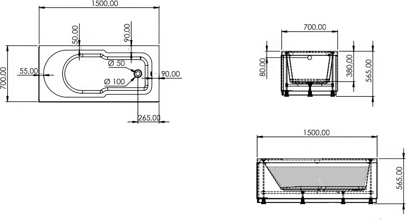 Ванна акриловая 70х150 см белая Artemis Flora 10110300101028 - изображение 10