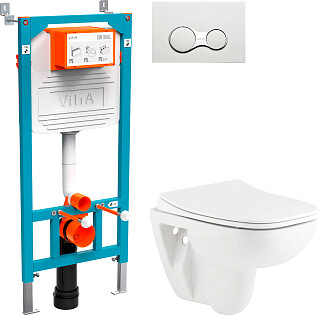 Унитаз белый Seramiksan Petite A101002H с инсталляцией VitrA 800-2009 и белой кнопкой