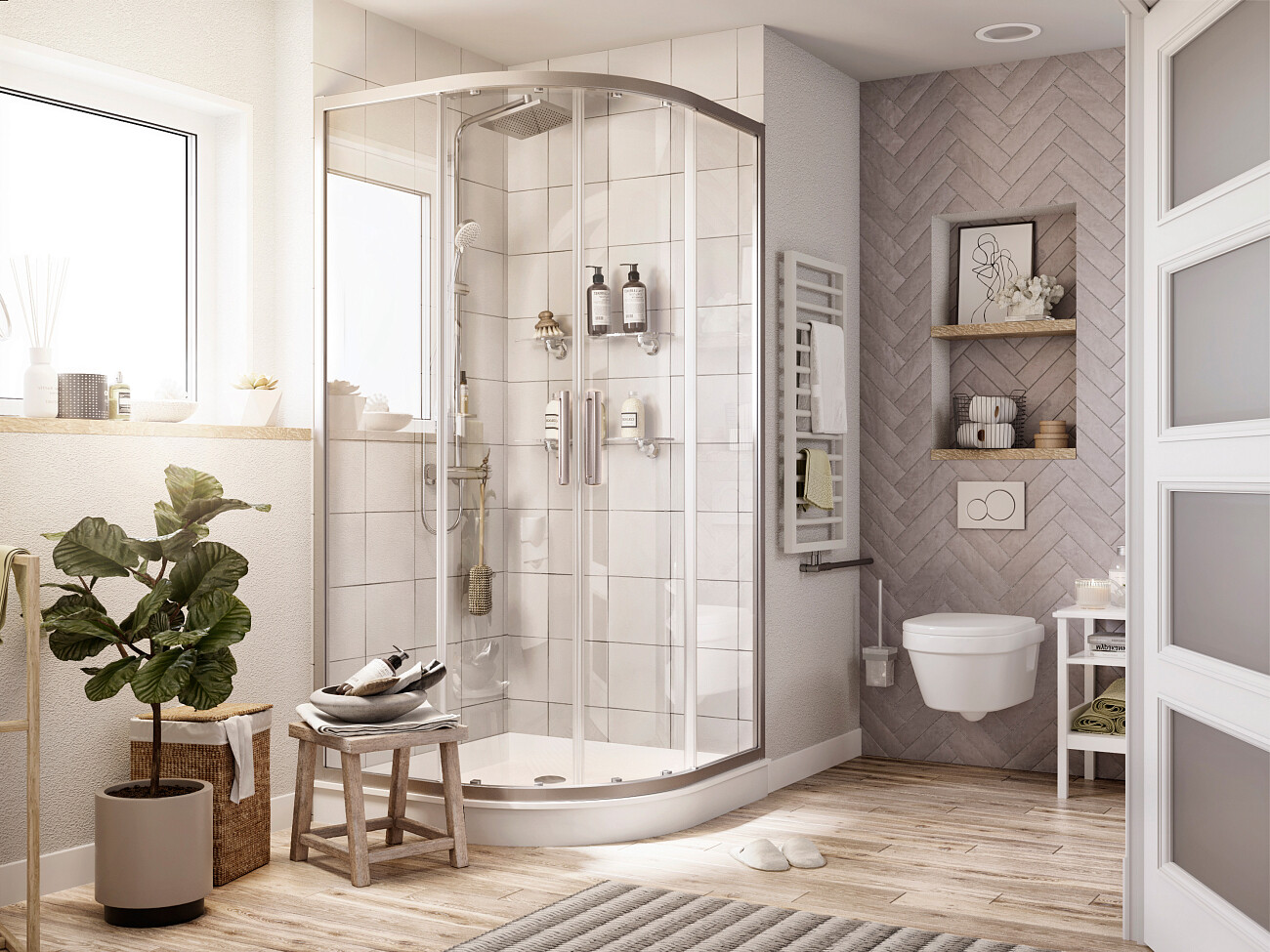 Душевой уголок 95х95 см хром матовый, прозрачное стекло Stworki "Хельсинки" - изображение 2