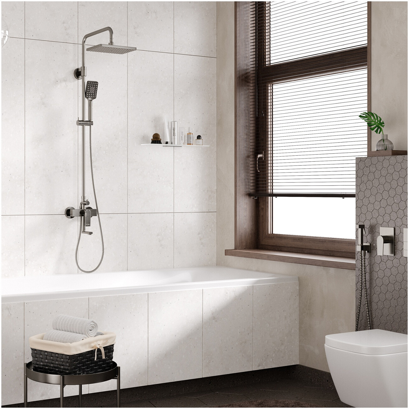 Душевая система со смесителем из латуни оружейная сталь Wasserkraft A18401 - изображение 2