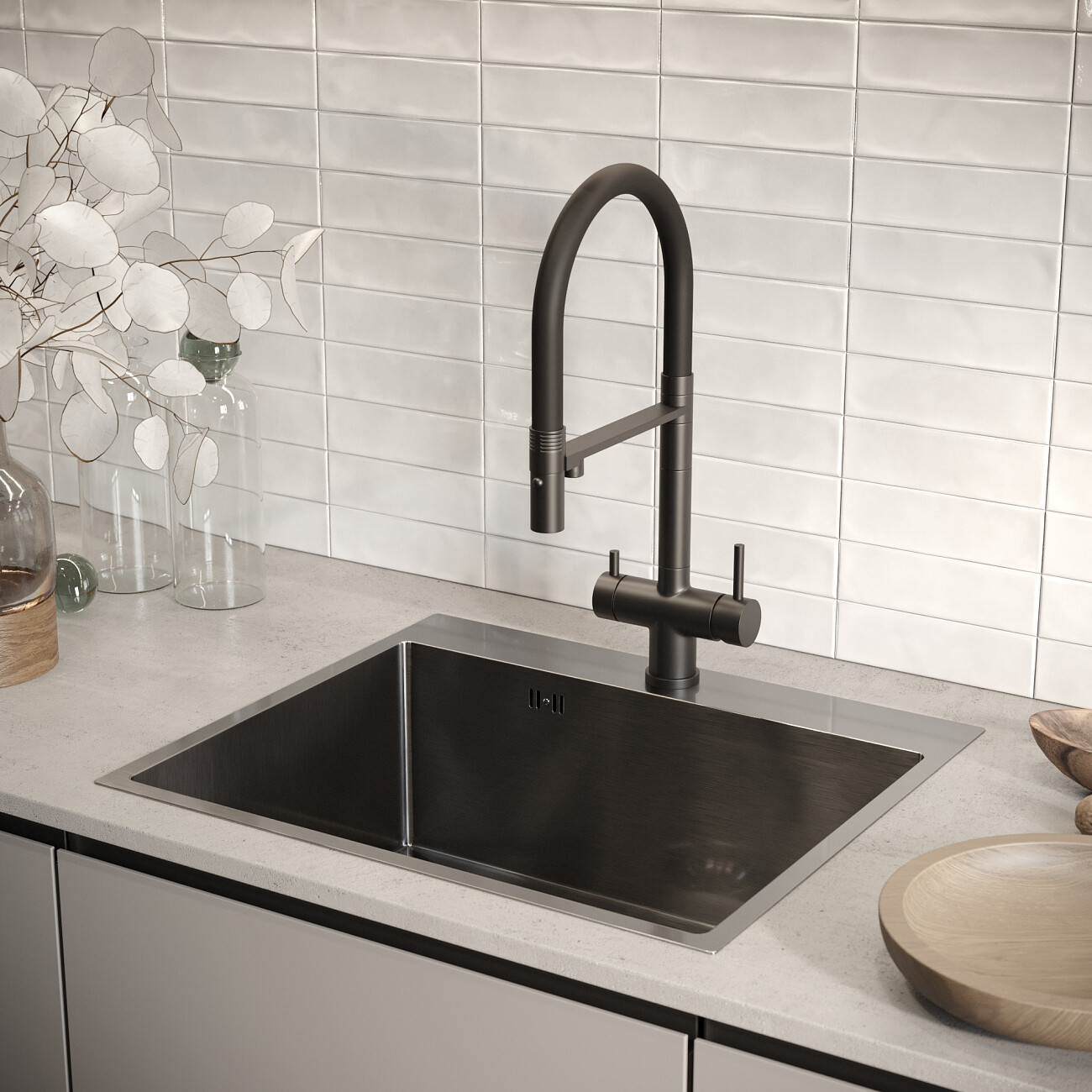 Мойка кухонная прямоугольная металлическая вороненая сталь Domaci "Равенна" DMG5951 - изображение 4