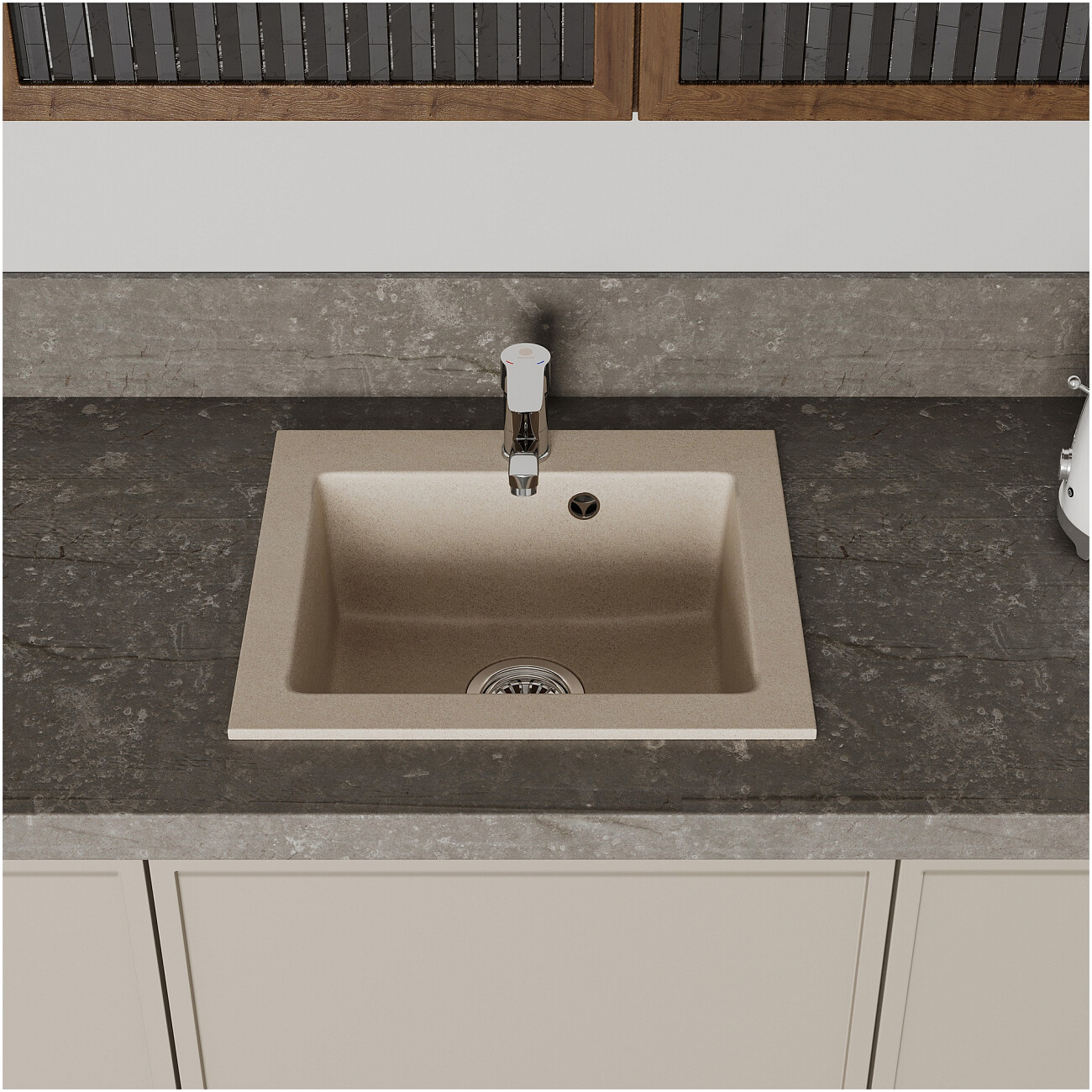 Мойка кухонная из искусственного гранита бежевая Domaci "Верона" 48-44 бежевая - изображение 3