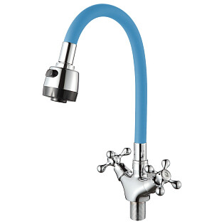 Смеситель для кухни с силиконовым изливом синий, хром D-Lin D153810-6T