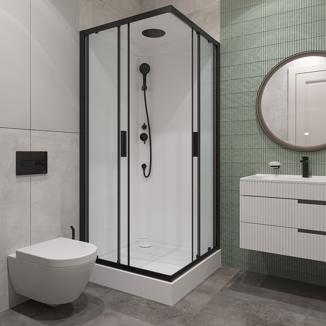 Душевая кабина квадратная с низким поддоном 90х90 см белая, черная Stworki "Кронборг" HWKC-403-090BT - изображение 3
