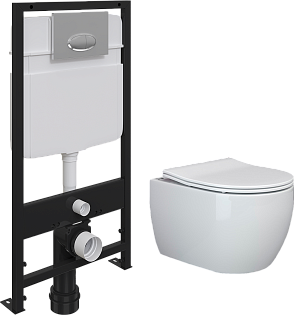 Унитаз белый Ceramicanova Play CN3001 с инсталляцией Ewrika ProLT 0026-2020 и кнопкой хром 0051
