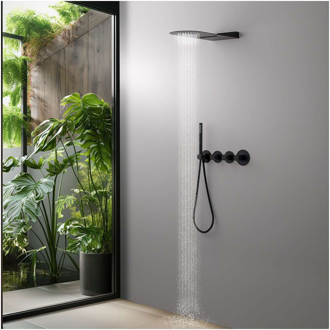 Душевой комплект встраиваемый с верхним душем и термостатом черный Timo Saona SX-2350-03SM - изображение 3