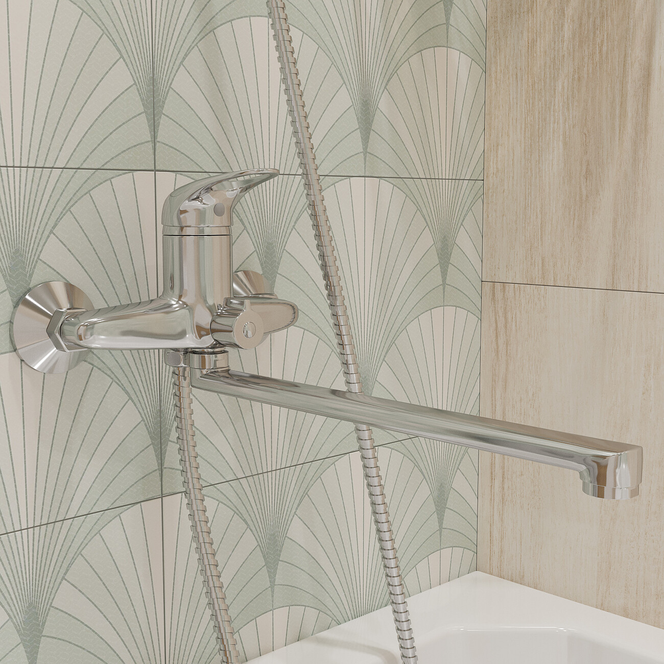 Смеситель универсальный однорычажный с душевым гарнитуром хром Diwo "Псков" PS-02cr - изображение 8