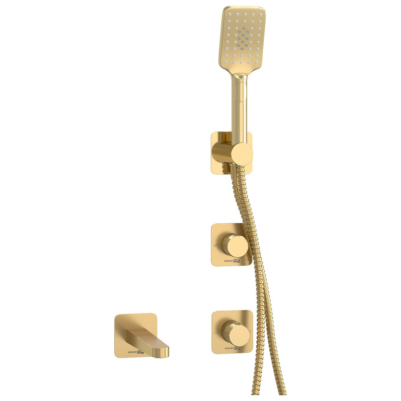 Душевой комплект встраиваемый с лейкой и изливом золото Wasserkraft A8251.306.308.285.194.201 - изображение 4