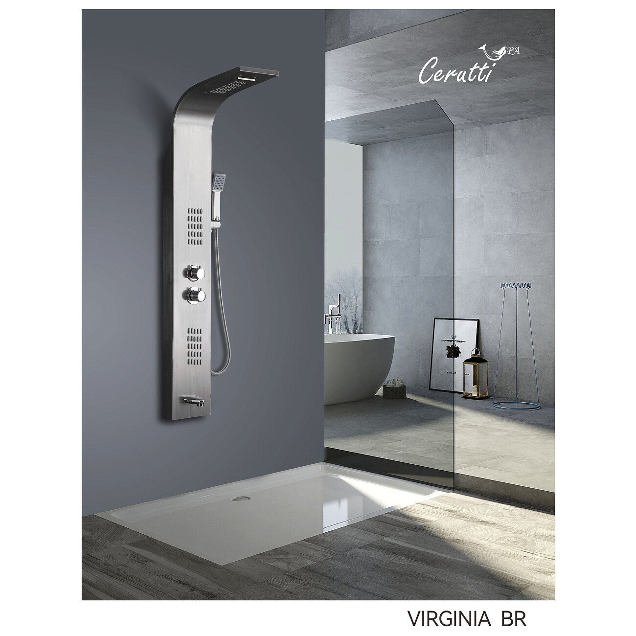 Душевая панель с гидромассажем 150х22 см матовая сталь Cerutti SPA Virginia BR CT9983 - изображение 2