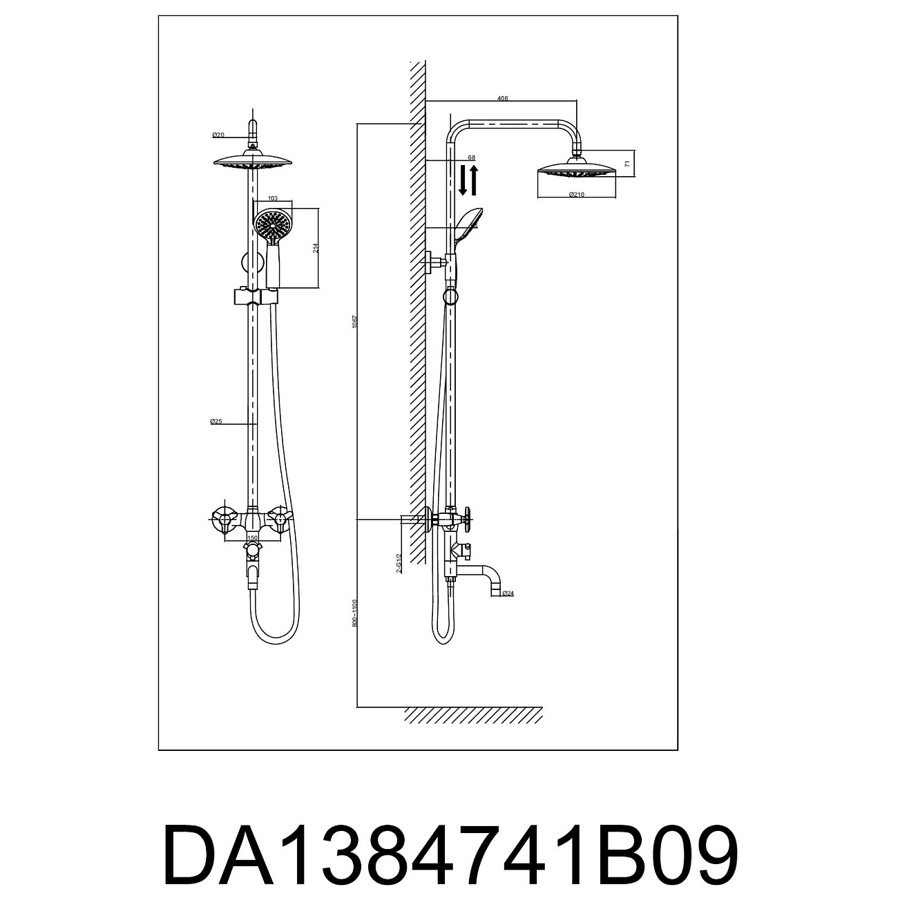 Душевой комплект с регулировкой высоты хром D&K Hessen Goethe DA1384741E09 - изображение 2