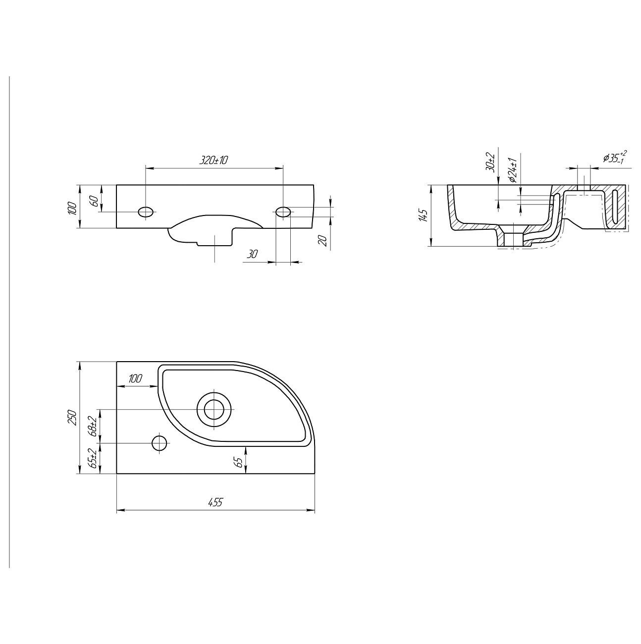 Раковина фарфоровая подвесная левая белая Cersanit Cameo 45 63405 - изображение 2