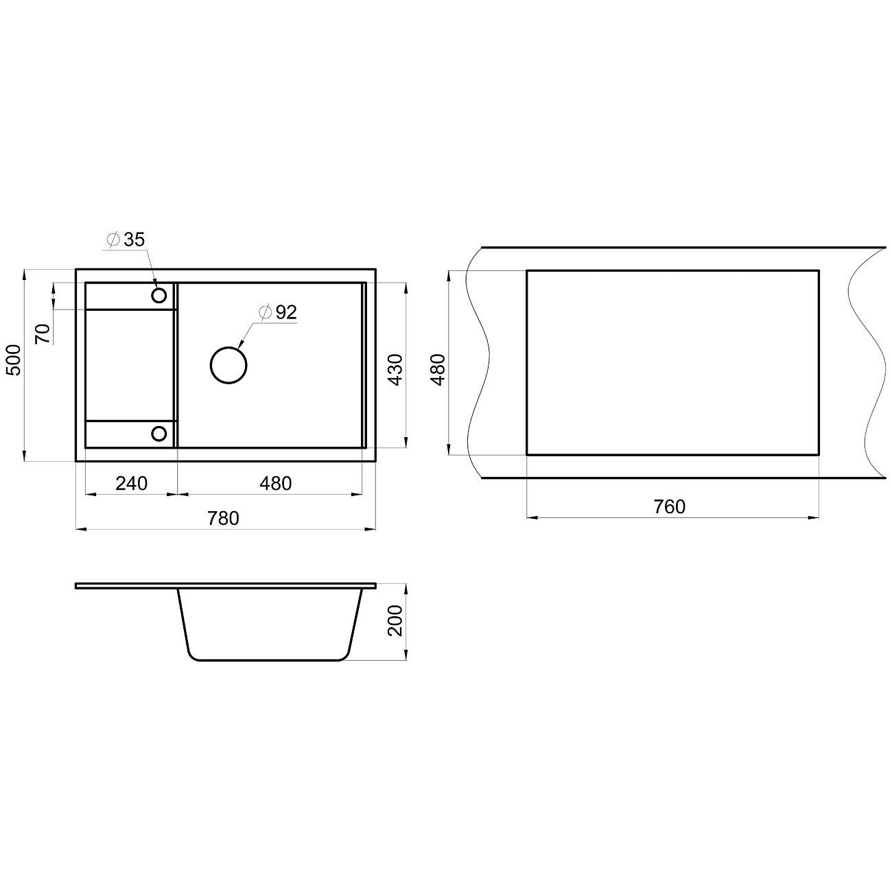 Кухонная мойка кварцевая прямоугольная пирит Granula GR-7805 пирит - изображение 2