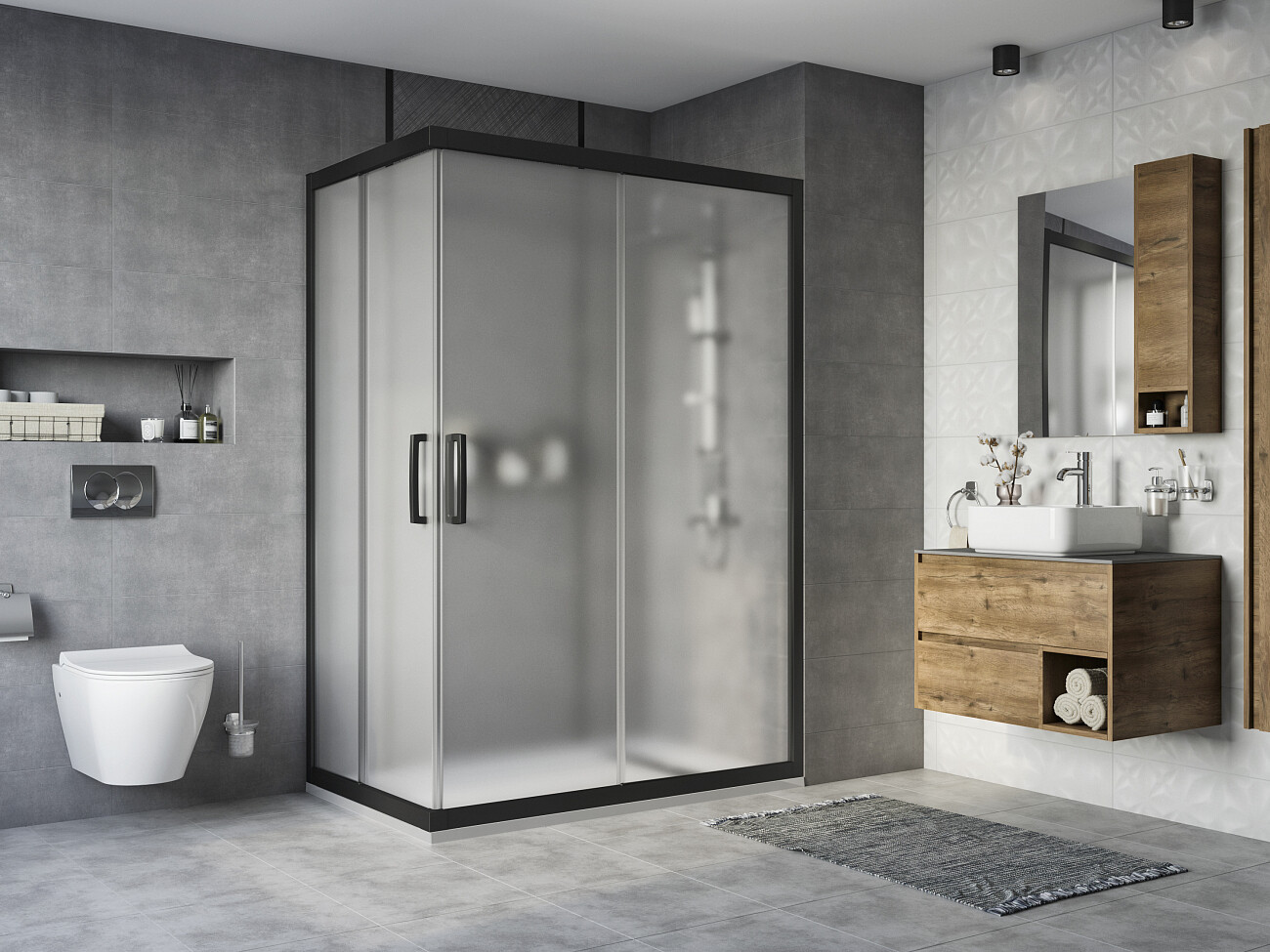 Душевой уголок 140х90 см черный матовый, стекло матовое Stworki "Карлстад" - изображение 2