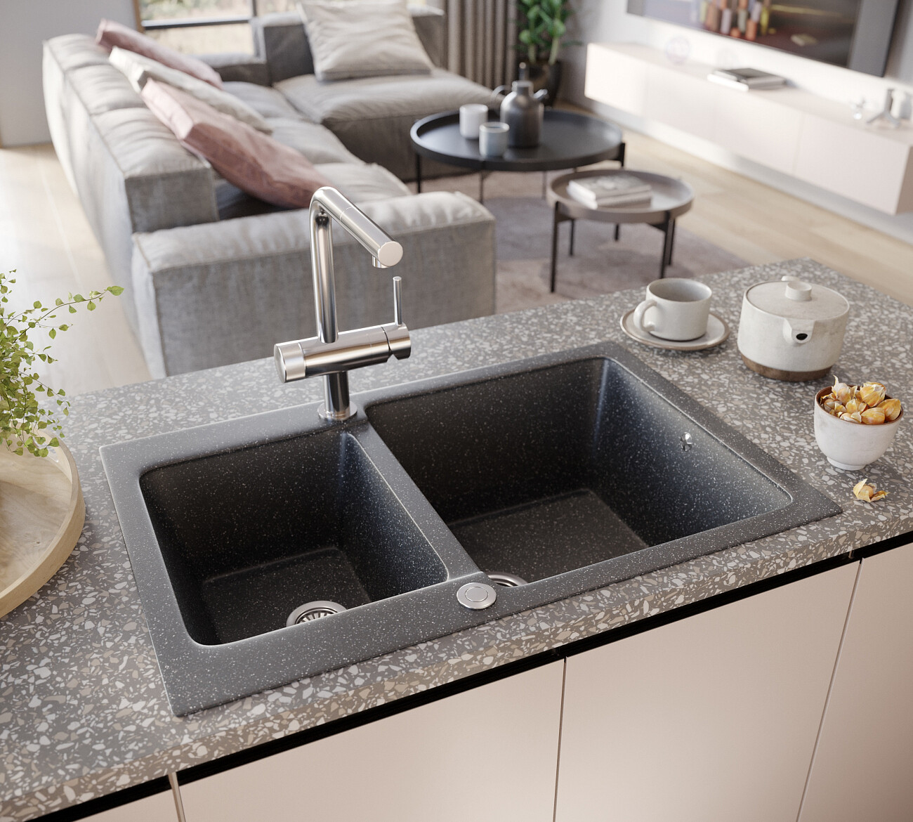 Мойка кухонная черная Domaci "Бьелла" DMC-76K-308 - изображение 5