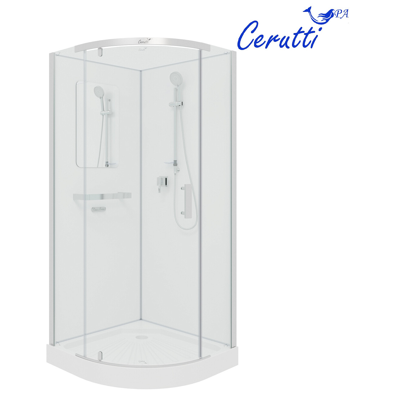 Душевая кабина четверть круга с низким поддоном 90х90 см хром, белая Cerutti SPA Korra 90T - изображение 7