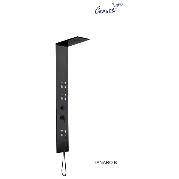 Душевая панель с гидромассажем 142х22 см черная глянцевая Cerutti SPA Tanaro B CT899191 - изображение 1