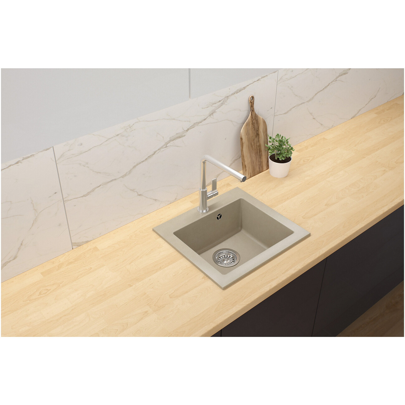 Мойка кухонная из искусственного гранита бежевая Domaci "Верона" 48-44 бежевая - изображение 6