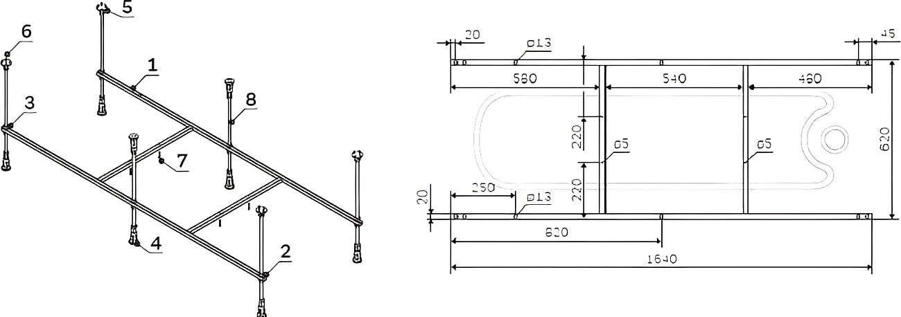 Ванна акриловая прямоугольная с каркасом и сливом-переливом 170x70 см белая Stworki "Карлстад" - изображение 2