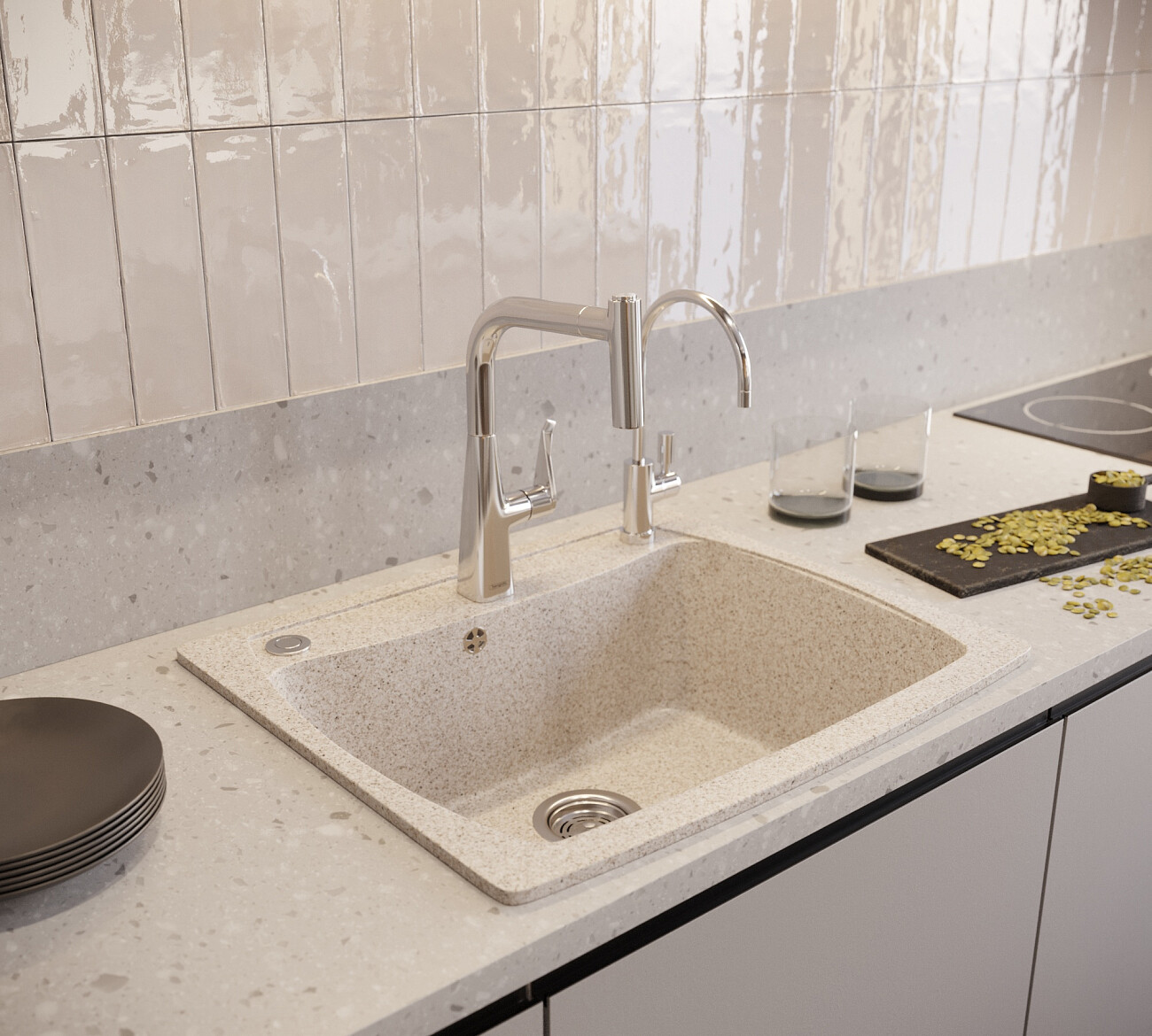 Мойка кухонная бежевая Domaci "Бьелла" DMC-03 бежевая - изображение 4