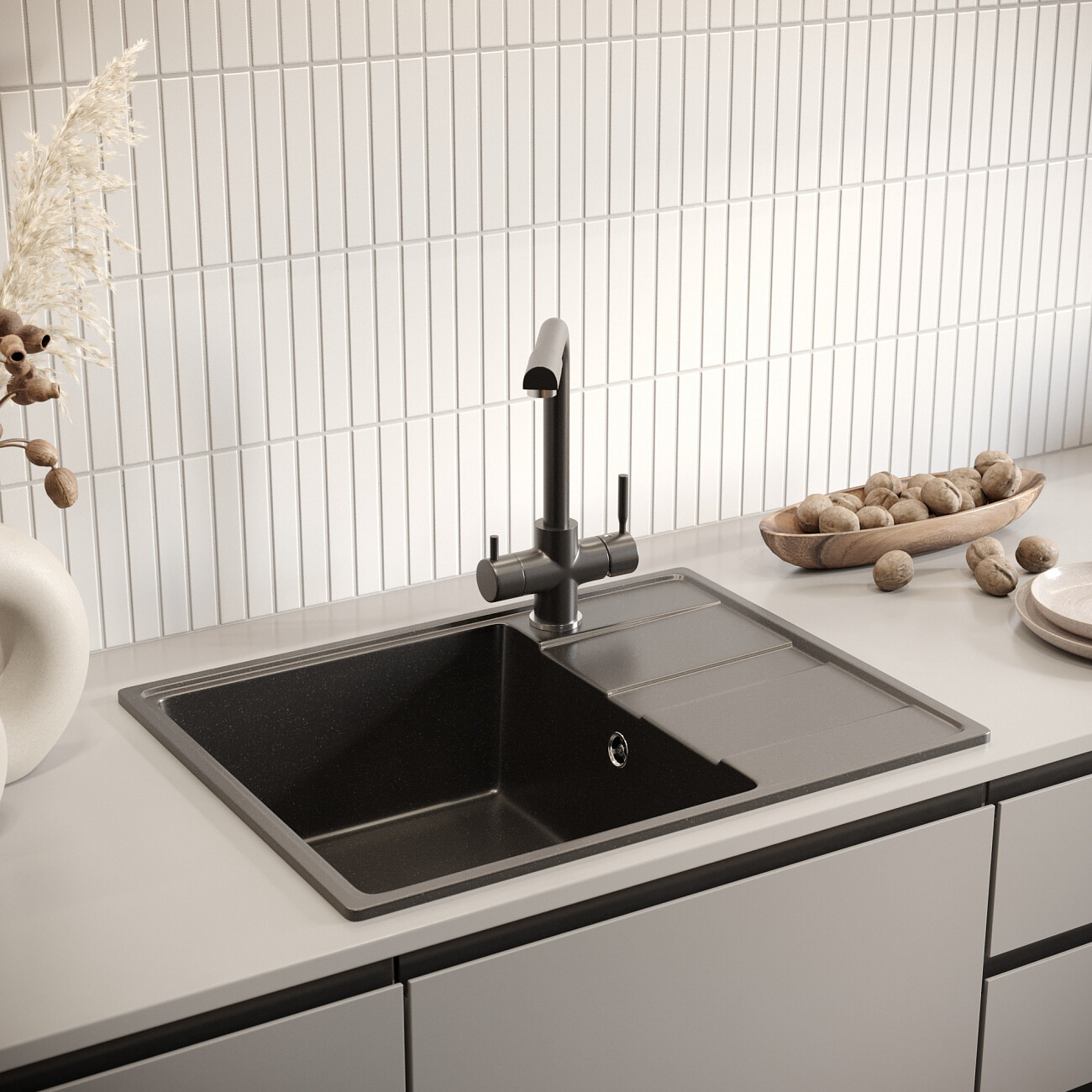 Смеситель для кухни однорычажный с изливом для фильтрованной воды уголь Domaci "Солерно" UQ-016-07 - изображение 8