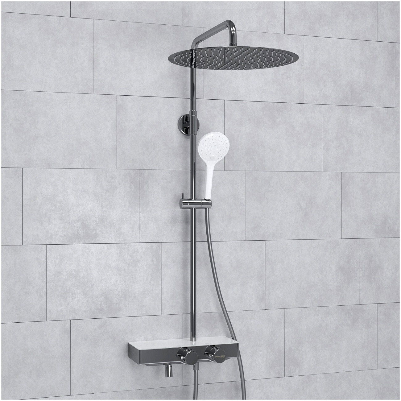 Душевой комплект с верхним душем и лейкой хром, белый Wasserkraft A113.117.155.CH Thermo - изображение 2