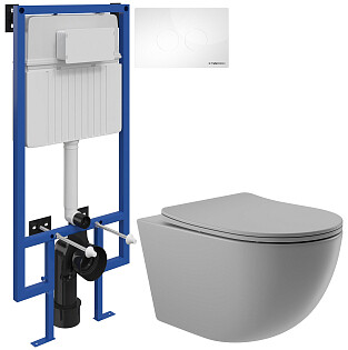 Унитаз подвесной Aqueduto Ovo OVO0130 с инсталляцией Stworki 510162 и кнопкой &quot;Хельсинки&quot; 500470