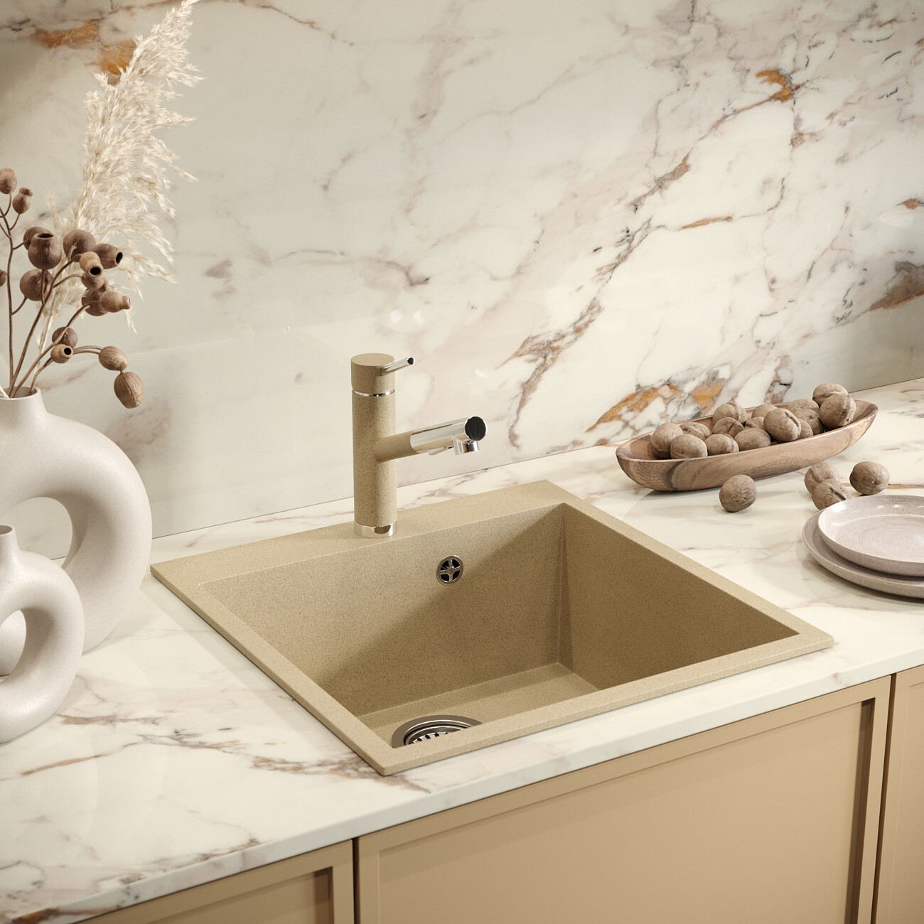 Мойка кухонная 51х52 см сардоникс Domaci "Солерно" DMQ-1510.Q - изображение 5