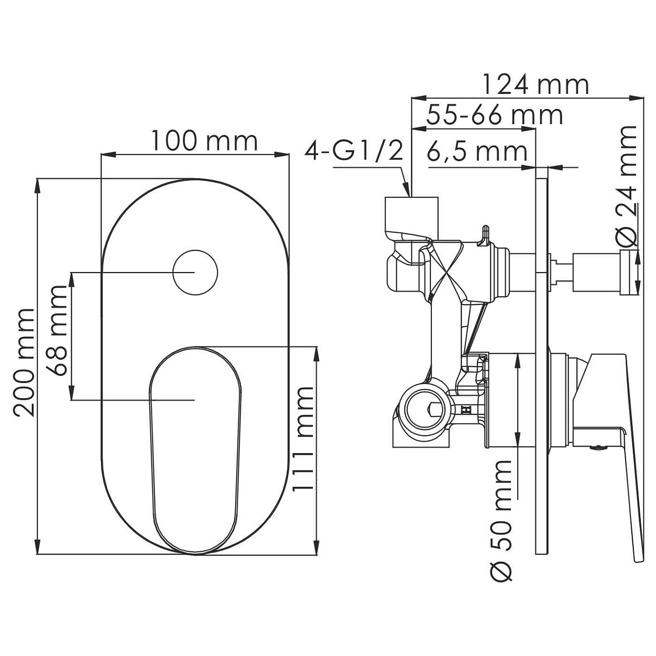 Смеситель для ванны и душа встраиваемый из латуни хром Wasserkraft 5361 - изображение 4