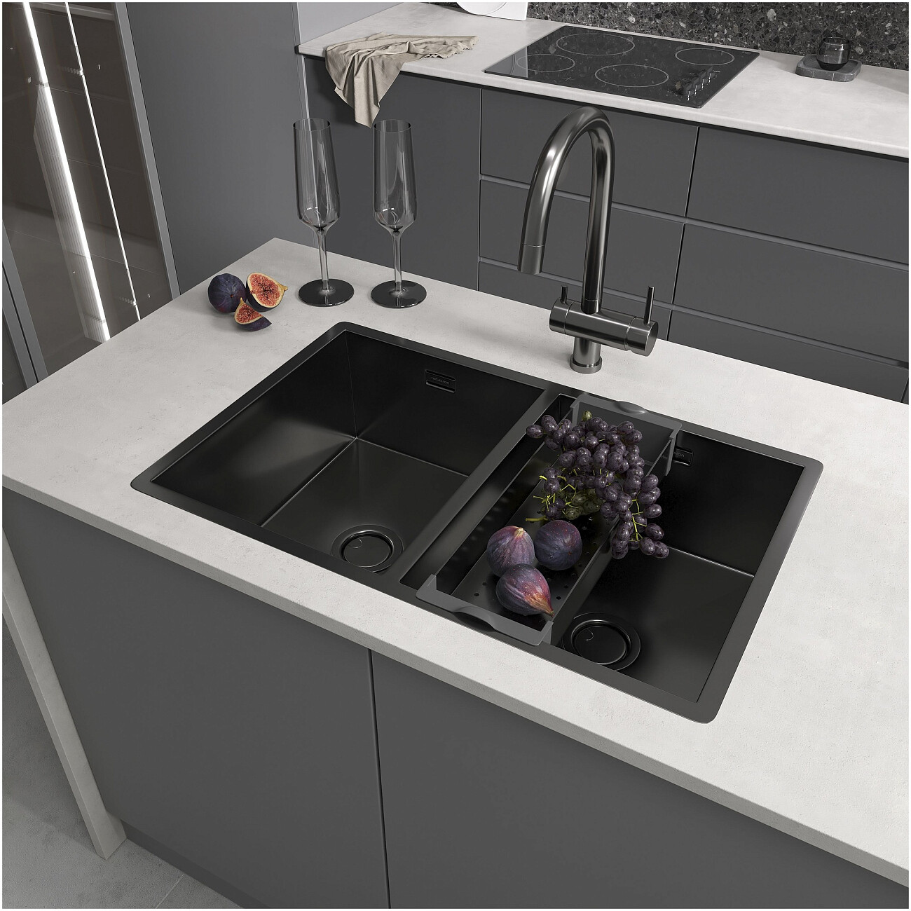 Кухонная мойка двойная из нержавеющей стали 44х70 см оружейная сталь Reflexion Garda RX2170BL - изображение 8