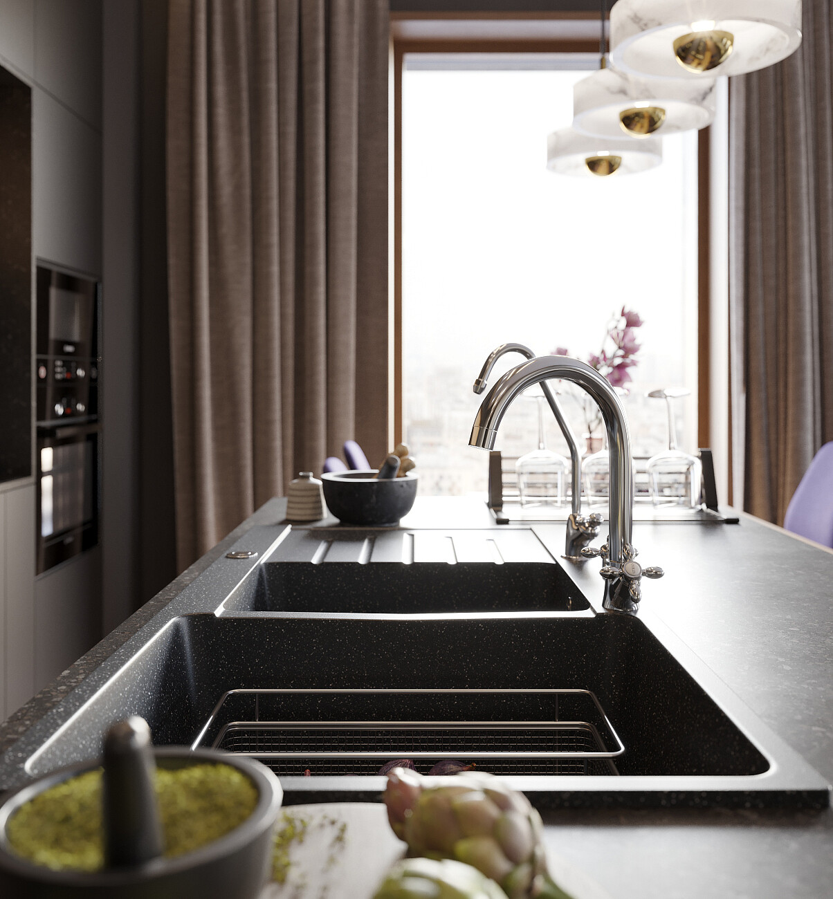 Кухонная мойка прямоугольная мраморная черная Domaci "Бьелла" DMC-98K-308 - изображение 6