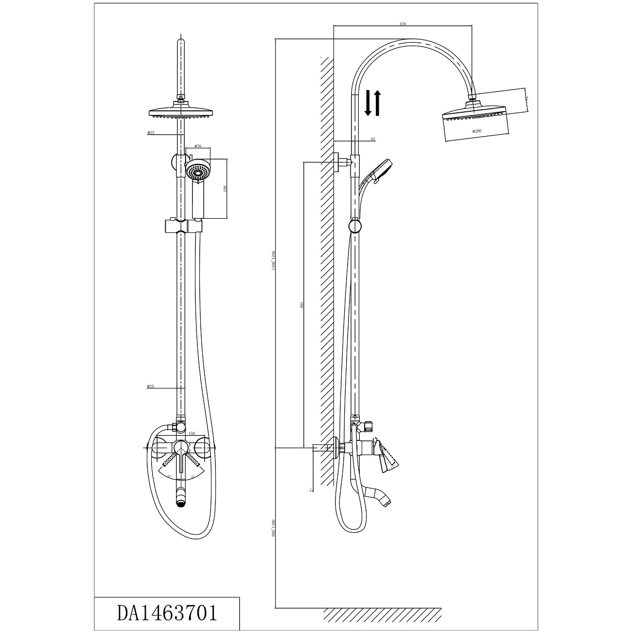 Душевой комплект со смесителем хром D&K Rhein Schiller DA1463701C09 - изображение 2