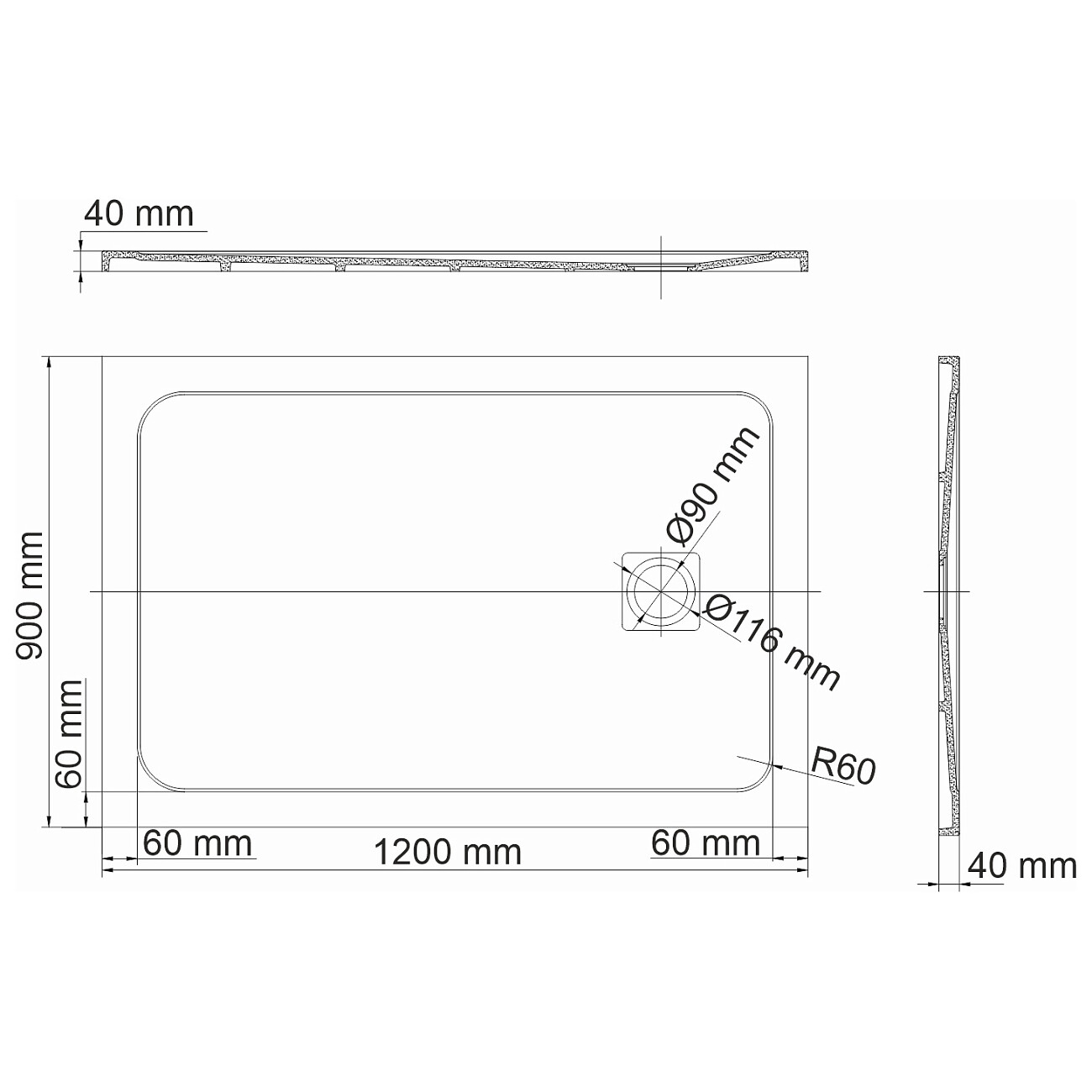Душевой поддон из искусственного камня 90х120 см черный мрамор Wasserkraft Neime 19T07 - изображение 3