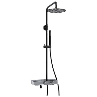 Душевой комплект с верхним душем и лейкой черный, хром Wasserkraft A114.258.217.CB Thermo