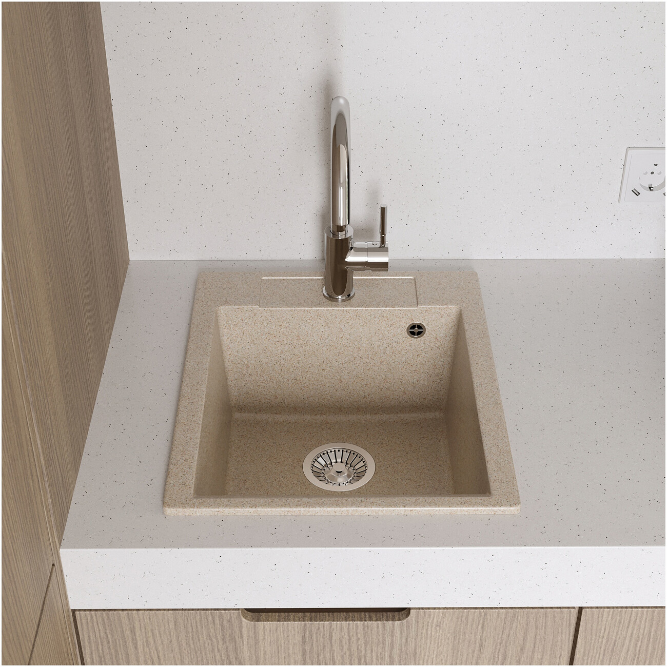 Мойка кухонная из искусственного мрамора прямоугольная 51х42 см песочная Domaci "Савона" PA 420 - изображение 3