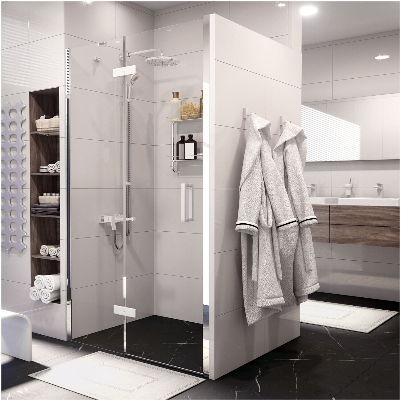 Душевая дверь распашная 120х200 см прозрачная, белая, хром Wasserkraft Aller 10H05LWHITE - изображение 2