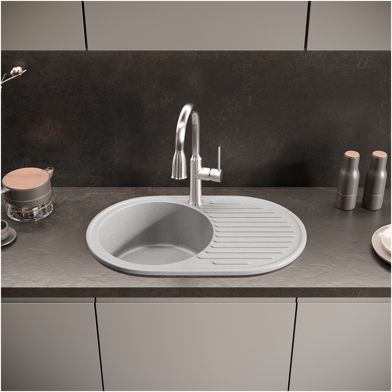 Мойка кухонная светло-серая Domaci "Болонья" М-11-006 - изображение 7