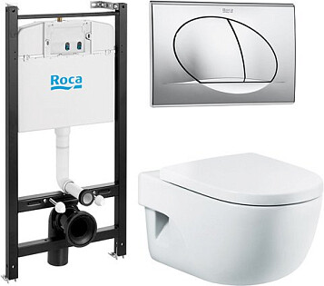 Унитаз подвесной с инсталляцией и кнопкой смыва белый Roca Meridian Pack 893104110