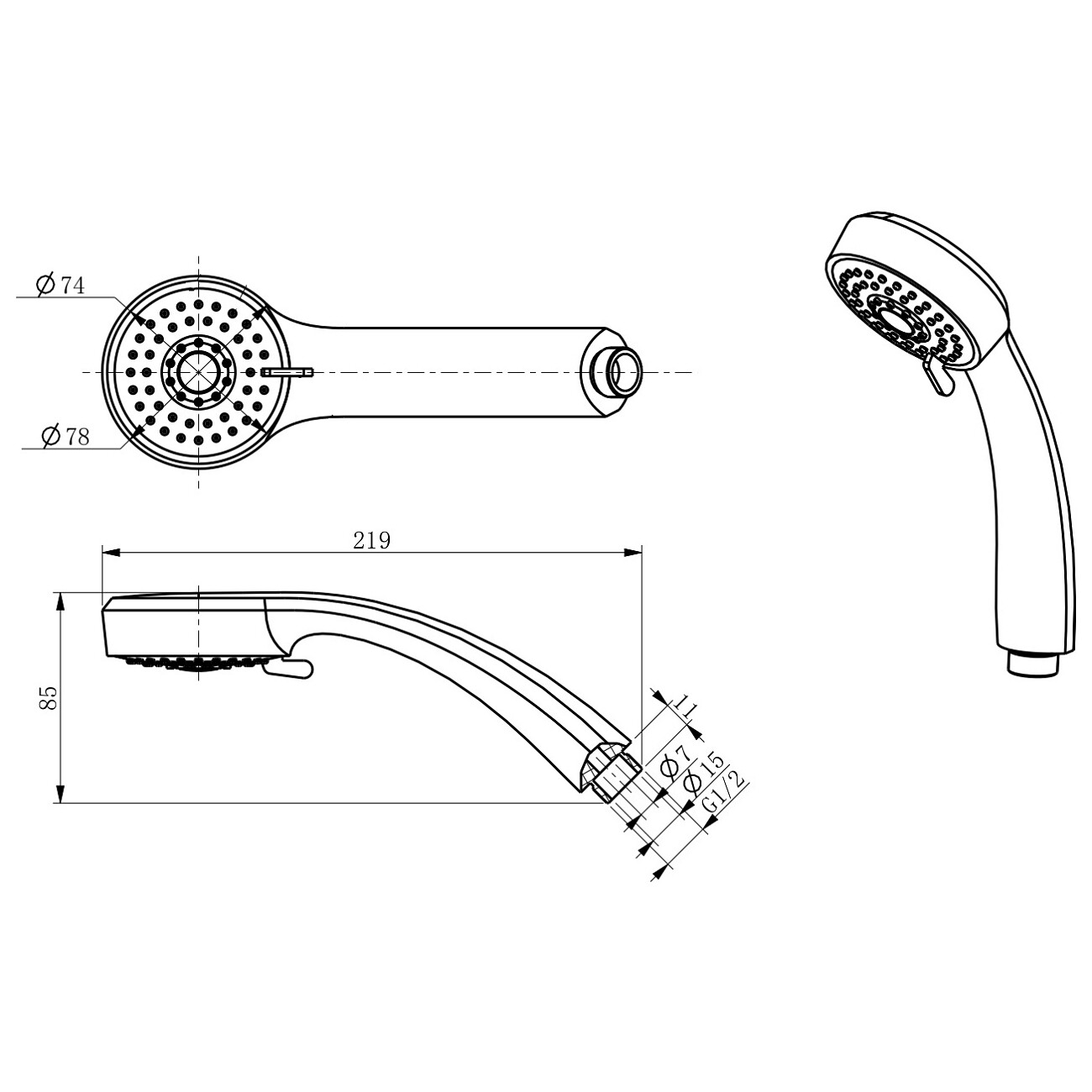 Лейка для ручного душа круглая 8 см серая, хром D&K DC1100801 - изображение 2