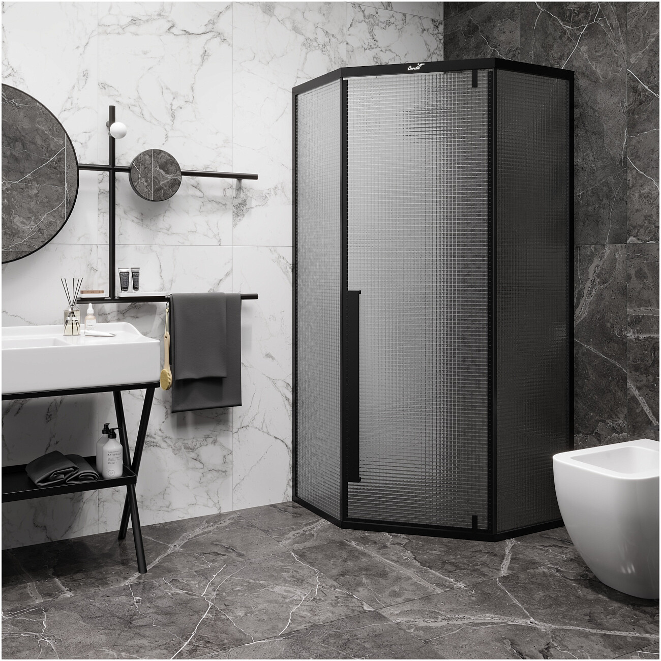 Душевой уголок пятиугольный 90x90 см черный матовый Cerutti SPA C3ABD - изображение 10