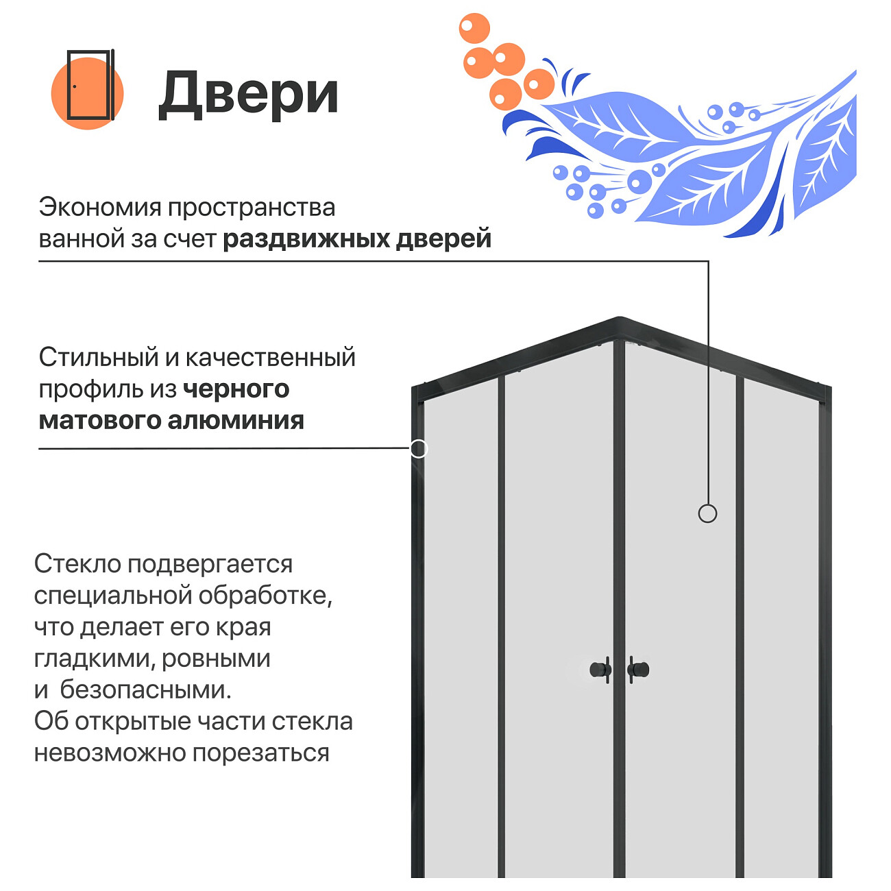 Душевой уголок квадратный 90х90 см черный Diwo "Анапа" Щ0000055508 - изображение 3