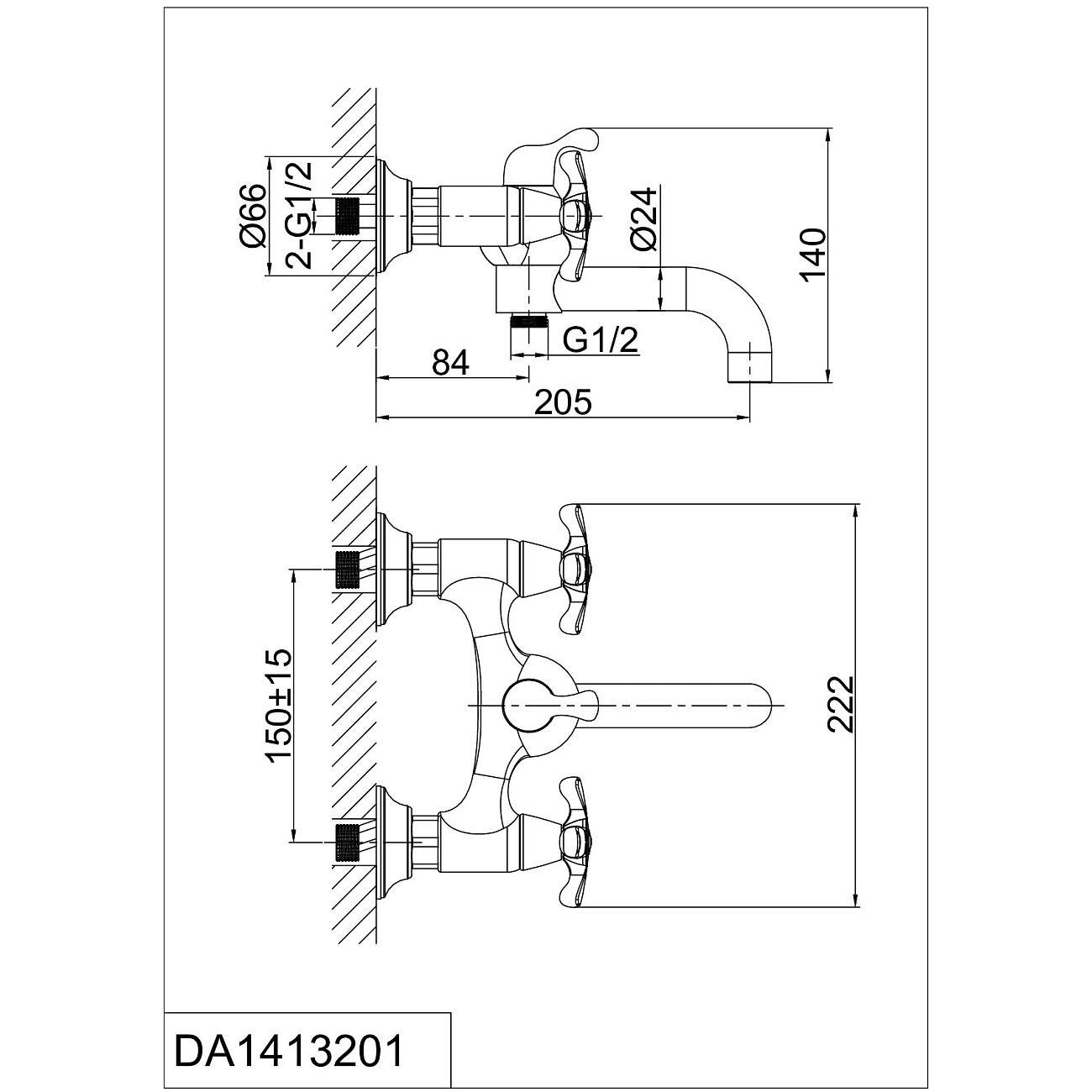 Смеситель для ванны двухвентильный с душевым гарнитуром хром D&K Hessen Lorsch DA1413201 - изображение 2