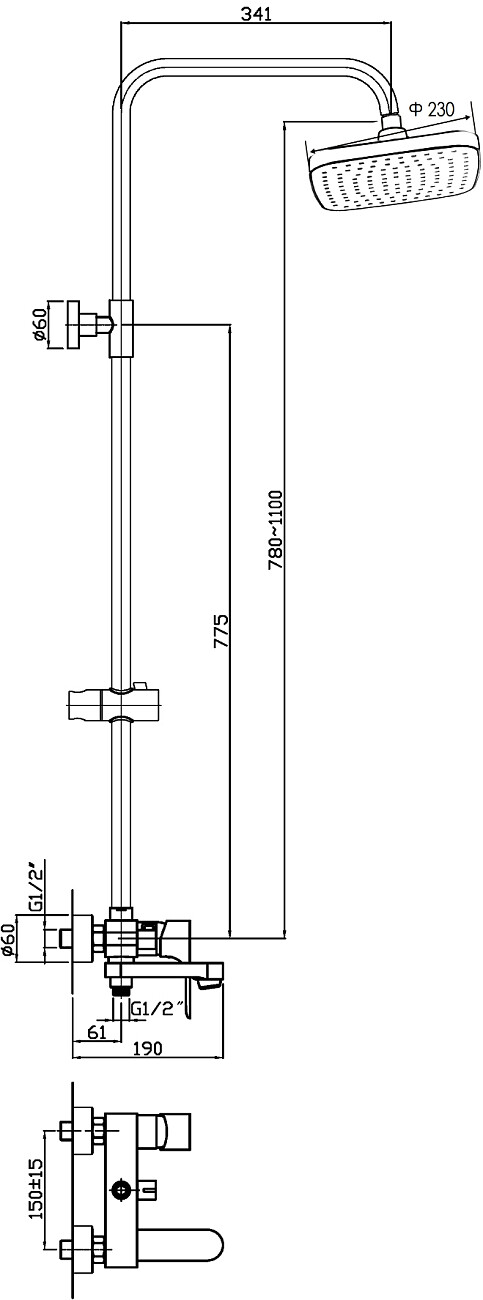 Душевая стойка с верхним душем и смесителем хром Stworki "Хельсингборг" XE-04cr - изображение 2