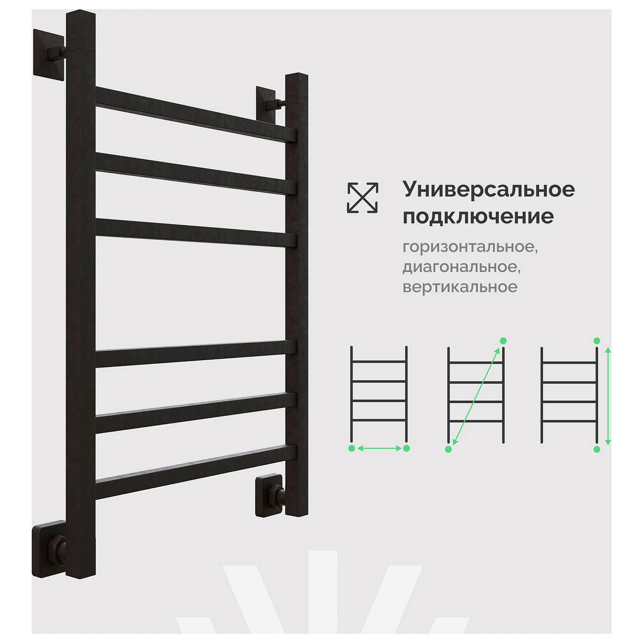 Полотенцесушитель водяной 80х50 см черный матовый Ewrika "Деметра" 4656759171377 - изображение 4