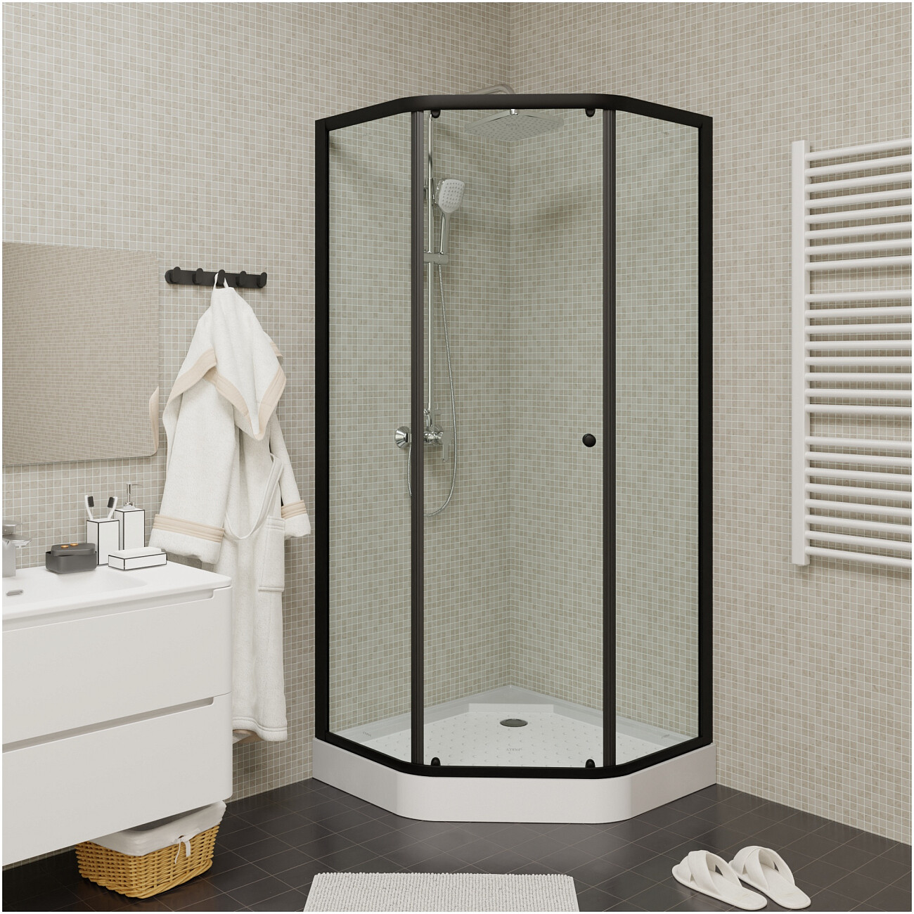 Душевой уголок пятиугольный с низким поддоном 90х90 см черный Parly ZEP91B - изображение 4