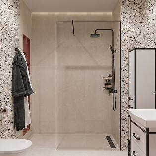 Душевая перегородка стеклянная 110 см прозрачная, черный матовый Stworki &quot;Берген&quot; MV-BE-110-BL