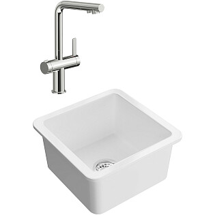 Мойка белый глянец Domaci &quot;Сиена&quot; 50345-101 со смесителем Stworki 23020-648-1BG