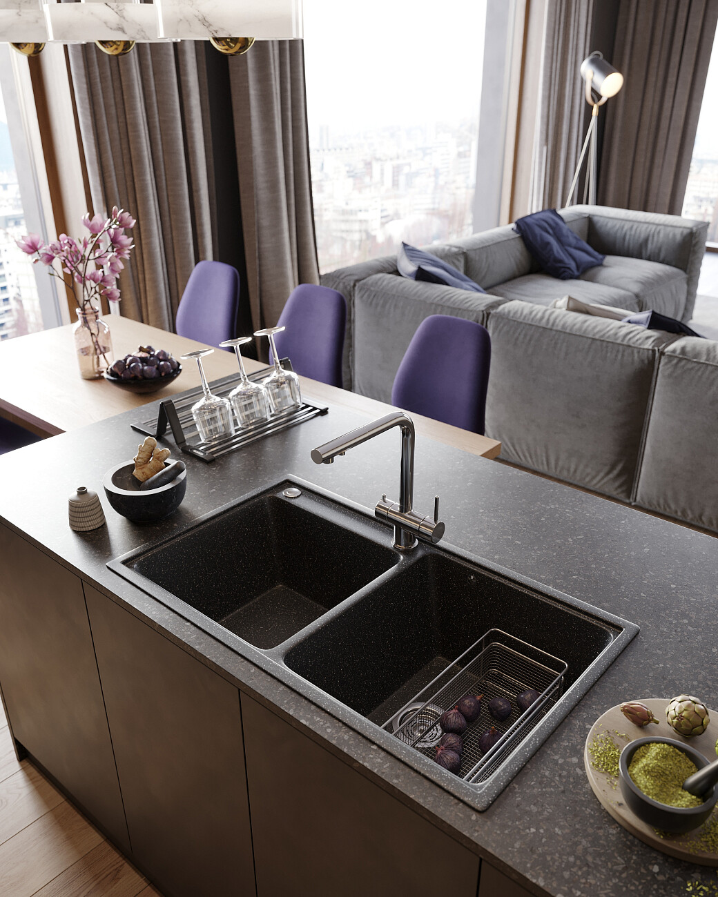 Мойка кухонная с дополнительной чашей черная Domaci "Бьелла" DMC-85K черная - изображение 5