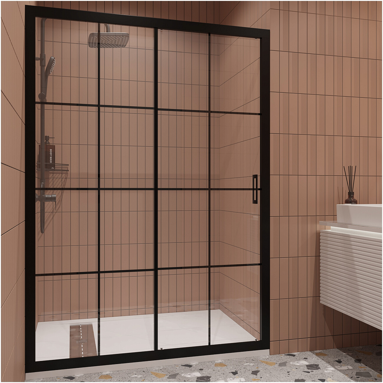 Душевая дверь в нишу раздвижная 130х180 см прозрачная, черная Diwo "Калуга" DS-KA-130-BL - изображение 4