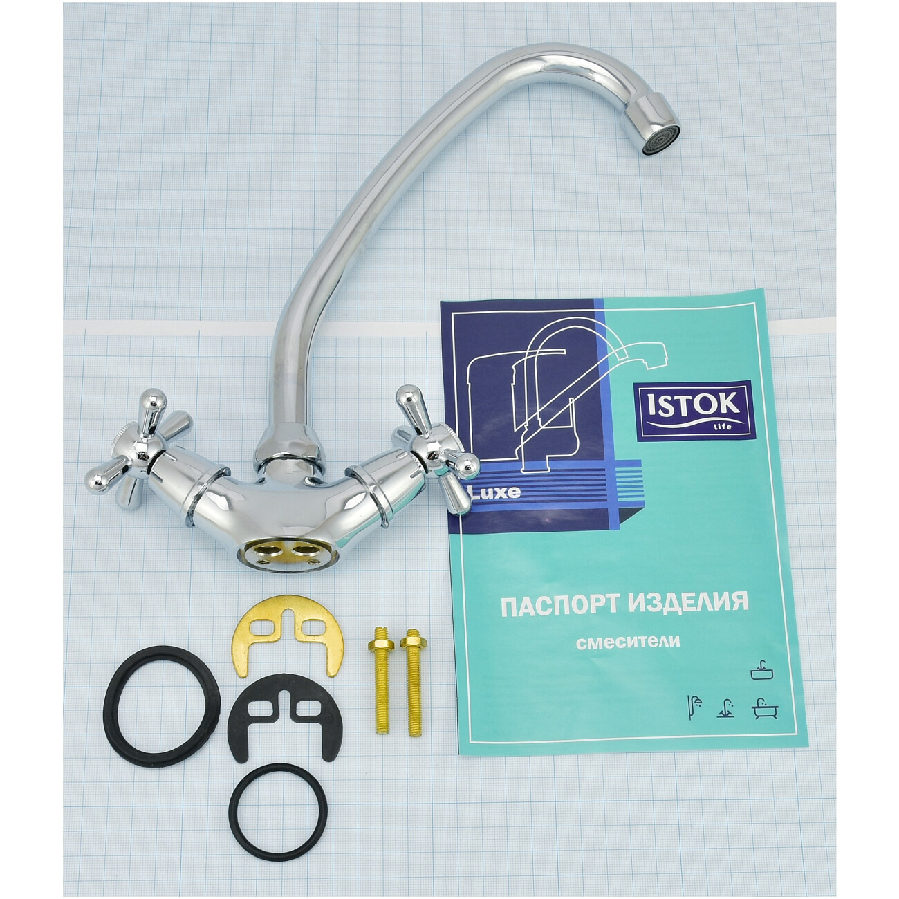 Смеситель для раковины двухвентильный хром Istok life Luxe 0402.434 - изображение 8